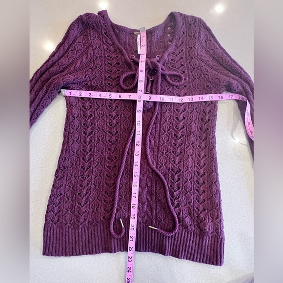Free People open knit burgundy sweater Bonnie Vampire Diaries wore this style - Picture 7 of 12
